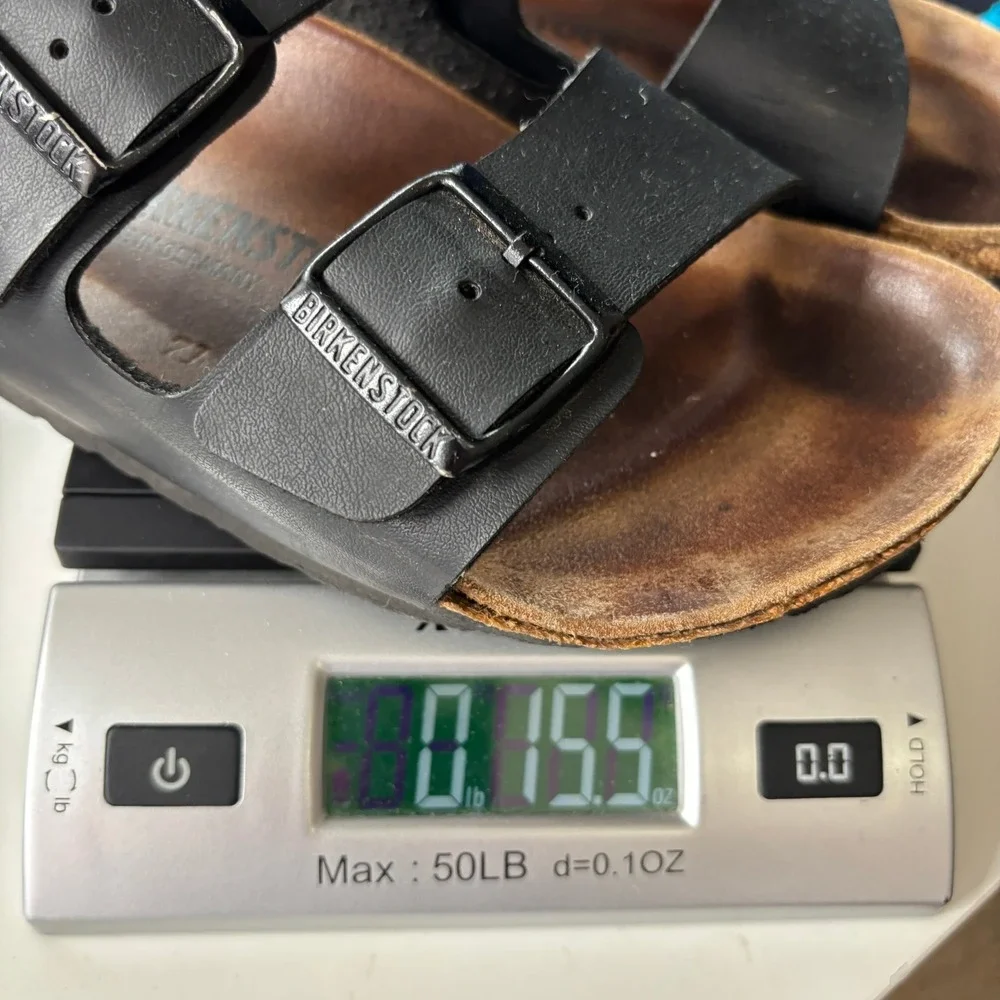 Birkenstock FLAWED Arizona Black Birko-Flor Double Strap Cork Slide Sandals 39 8